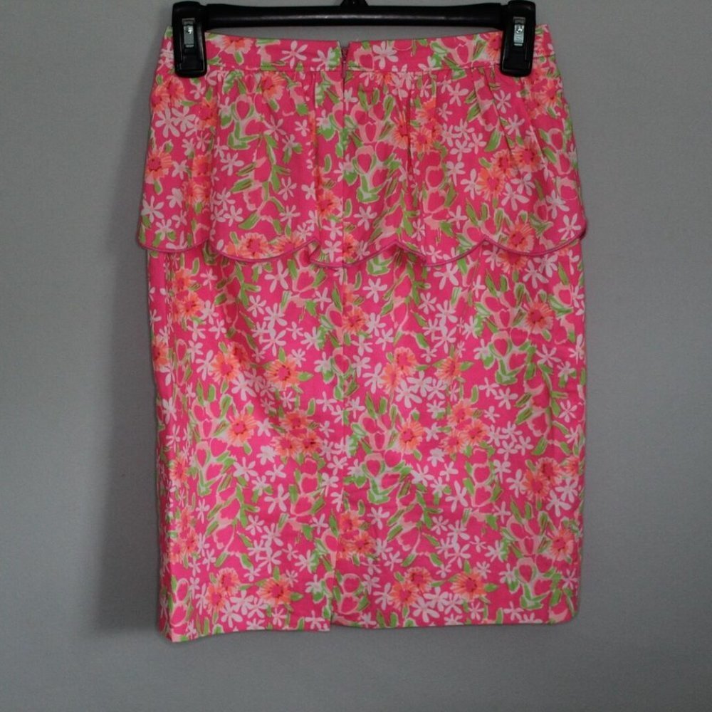 ✨2/$20 Lilly Pulitzer Peplum Thyme Floral Ruffle Pencil Skirt Pink Size 0 H10683 - Picture 5 of 9